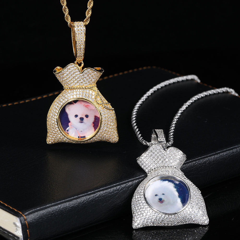 Custom | Iced Out "Money Bag Picture Necklace Photo" Pendant
