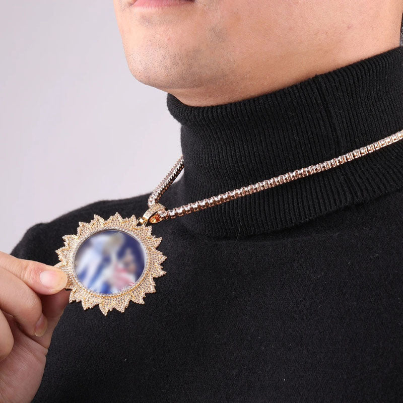 Moissanite Sunflower Custom Photo Pendant