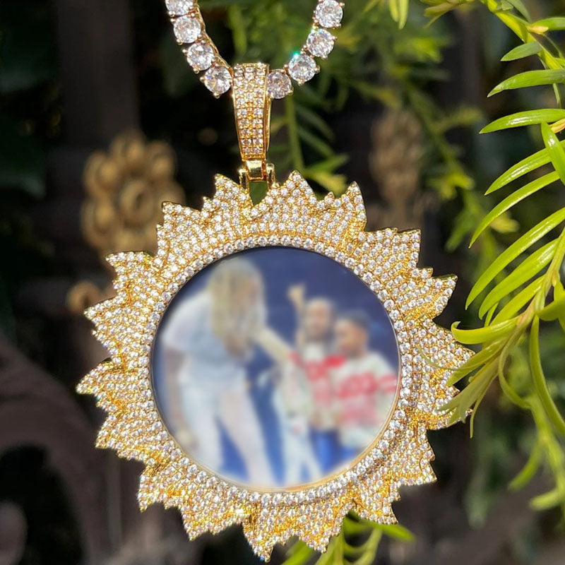 Moissanite Sunflower Custom Photo Pendant
