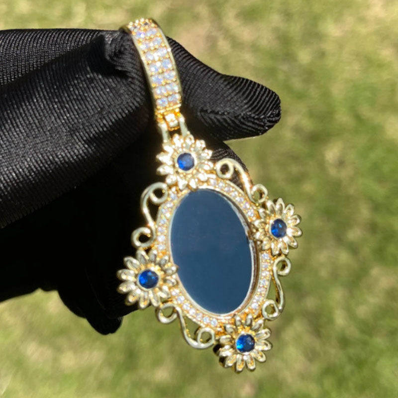 Moissanite Classical Flower Custom Photo Oval Pendant