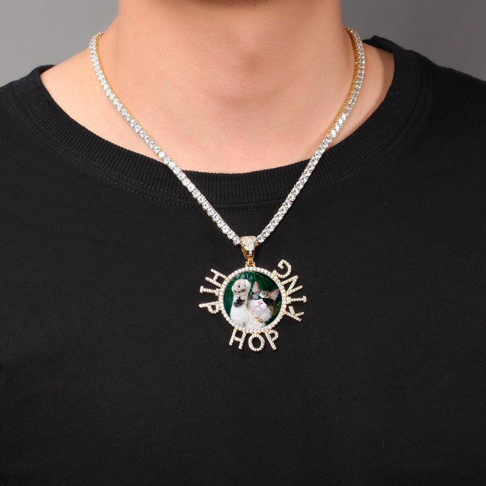 Chilled Custom Alphabet Picture Round Necklace Moissanite Pendant