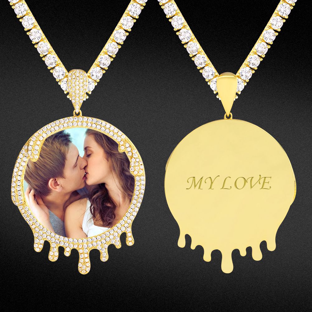 Iced Out Custom Round Drip Picture Necklace Photo Moissanite Pendant