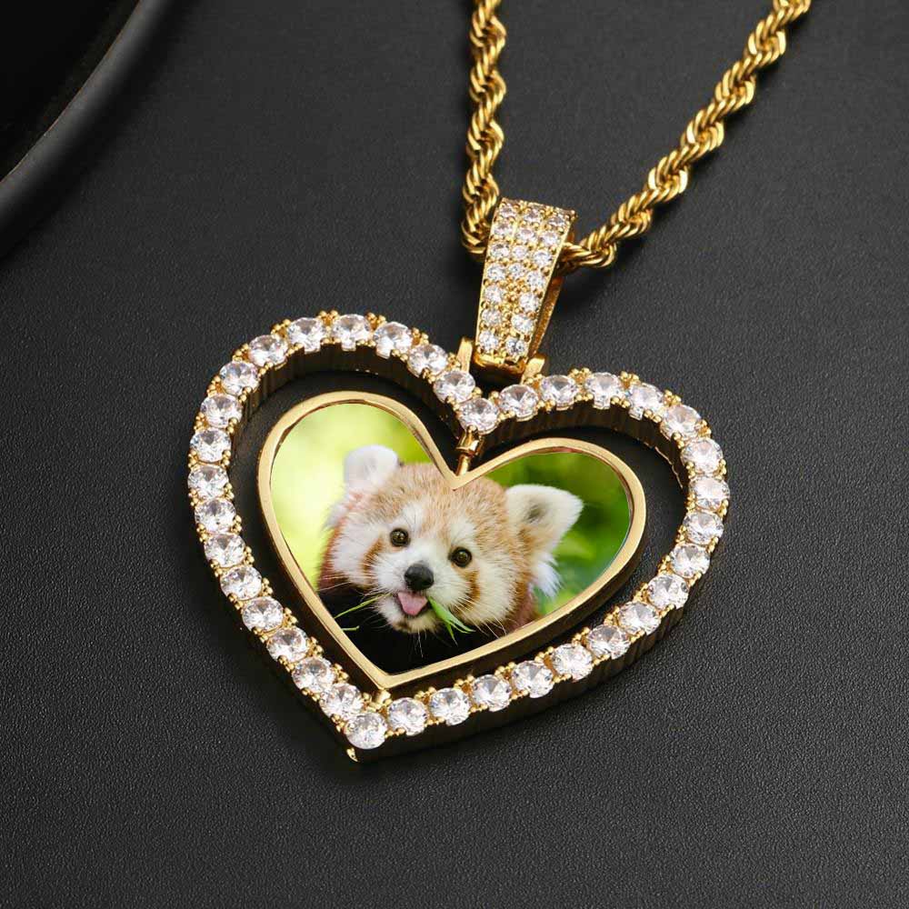 Custom Heart Rotating Double-sided Photo Moissanite Necklace
